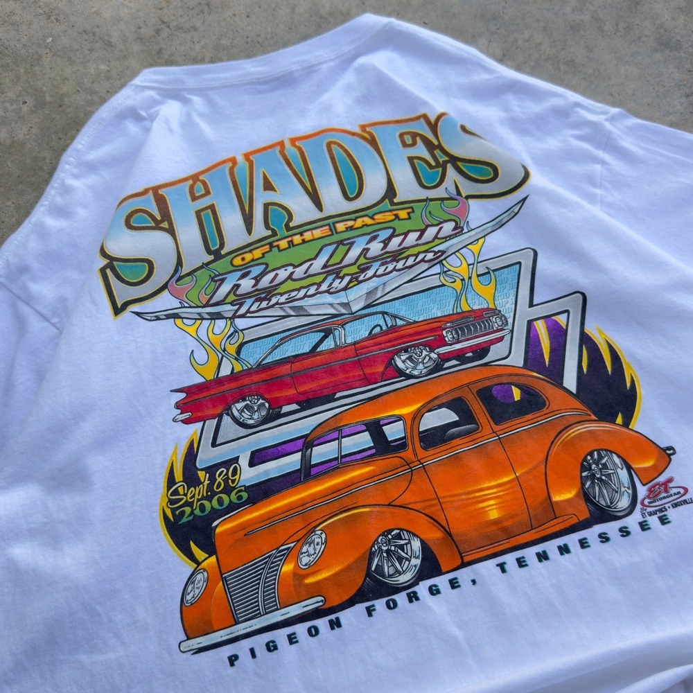 Vintage 90s Anvil Shades of the Past Rod Run Graphic Tee White 2X (d1a)